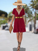 V-Neck Women's Dress with Lace Accents