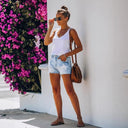 Stylish Destroyed Women's Denim Shorts with Star Accents