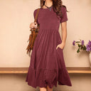 Chic Women's Midi Dress with Pockets and Ruffle Design