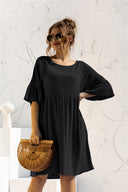 Chic Women's Dress with Balloon Sleeves and Handy Pockets