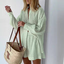 Women's Short Sleeve Blouse Set with Elastic Waist Design