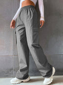 Women's Elastic Waist Cargo Pants with Side Pockets