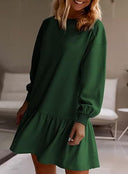 Chic Women's Sweat Dress with Ruffled Hem and Statement Sleeves