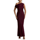 Asymmetrical Shoulder Women's Evening Dress - Chic Fitted Style
