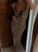 Women's Leopard Print V-Neck Dress with Adjustable Straps