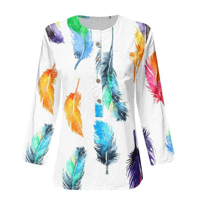 Floral Pattern Long Sleeve Blouse with Button Placket
