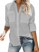 Summer Blouse for Women with Rolled Sleeves & Dual Pockets