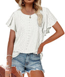 Chic Ruffle and Lace Short-Sleeve Blouse for Women