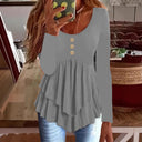 Chic Layered Long Sleeve Blouse with Button Accents