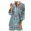 Women's Kaftan Dress with Deep V-Neck & Trumpet Sleeves