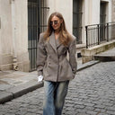 Chic Check Blazer with Double Button Closure