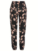 Floral Women's Leisure Pants with Elastic Waist and Pocket Details
