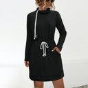 Chic Turtleneck Dress with Drawstring Design