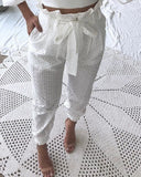 Women's Cotton Pants with Fun Eyelet Design
