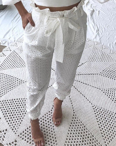Women's Cotton Pants with Fun Eyelet Design