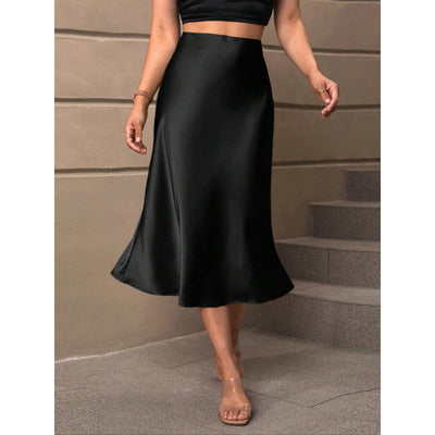 Shiny Satin High-Waisted A-Line Skirt for Women