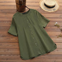 Chic Women's Linen Blouse with Buttoned Neckline
