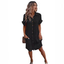 Chic Women's Button-Up Shirt Dress with Pockets