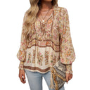 Boho Floral Blouse with Bow Detail