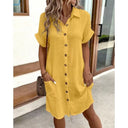 Chic Women's Button-Up Shirt Dress with Pockets