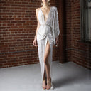 Glamorous Evening Dress with Deep V-Neck and Sequins