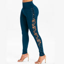 Floral Lace Accent High Waist Leggings for Women