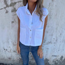 Chic Short Sleeve Blouse with Handy Pockets