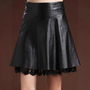 Embellished Lace Trim Faux Leather Skirt for Women