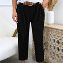 Chic High-Waist Pants with Pleat Design and Belt