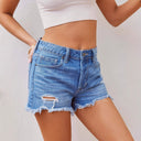 Stylish Women's Denim Shorts with Frayed Hem and Distressed Design