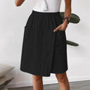 Women's Knee-Length Wrap Skirt with Elastic Waist and Handy Pockets