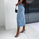 Stylish Women's Denim Midi Skirt with Side Slit