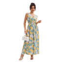 Chic Women's Geometric Maxi Dress with V-Neck