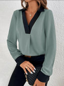 Chic Blouse with Contrasting Collar for Women