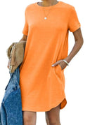 Round Neckline Women's Pocketed Dress