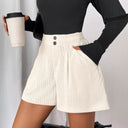 Chic Pleated Women's Shorts with Button Accents