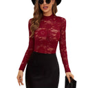 Floral Lace Long Sleeve Bodysuit with High Collar