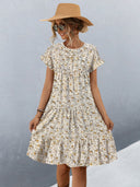 Floral Design Women's Dress with Full Skirt