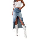Chic Women's Frayed Hem Denim Skirt