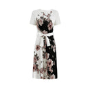 Floral Pattern Women's Sheath Dress with Belt