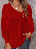 Asymmetric Collar Blouse with Decorative Buttons for Women