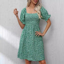 Floral Puff Sleeve Dress with Elastic Waist
