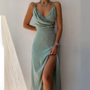 Chic Maxi Dress with Wrap Neckline and Stylish Slit