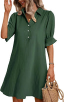 Women's Short Sleeve Shirt Dress with Pocket Style