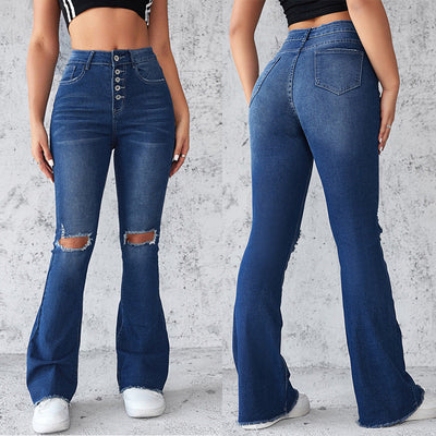 High-Waisted Ripped Flared Jeans for Women