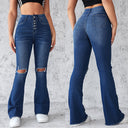 Trendy High-Waisted Flared Jeans with Stylish Rips
