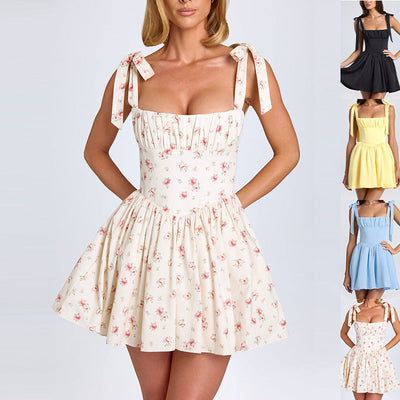 Women's Dress with Ribbons and Waist Design