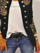 Floral Embroidered Women's Blazer Jacket with Stylish Buttons