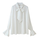 Stylish Blouse with Bow Collar and Ruffle Sleeves