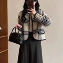Chic Women's Blazer with Check Print and Button Accents